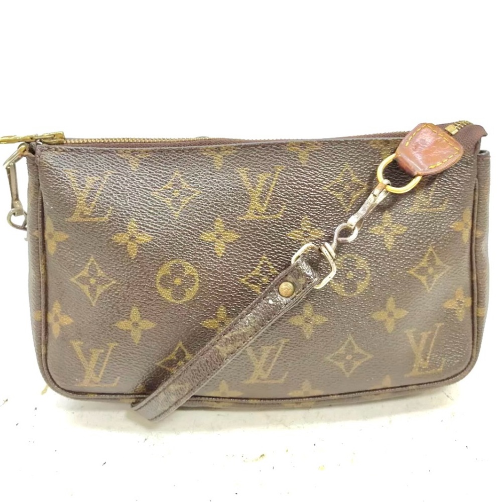 🏆💎💯 Louis Vuitton Monogram Pochette Accessoire Pouch Hand Bag Brown